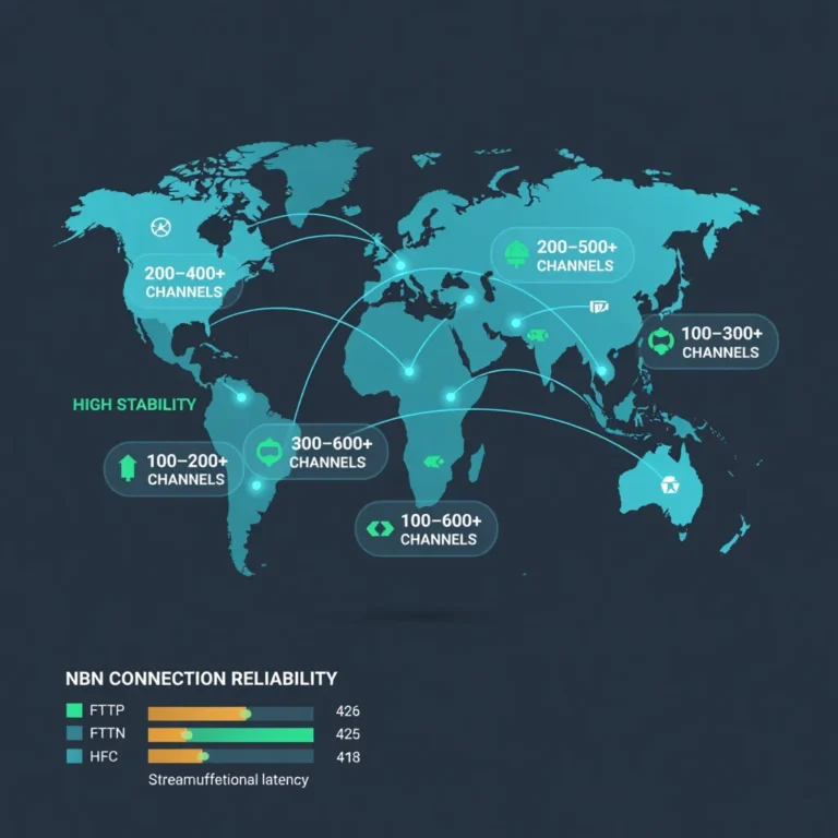 World map showing international channel coverage available to Australian TVHammer subscribers